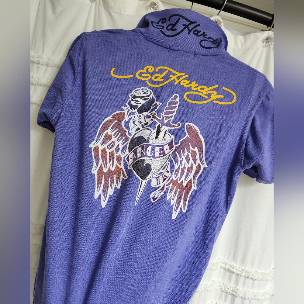 Ed Hardy Vintage Polo with Angel Graphic. Unisex. Reduced To Final Sale.